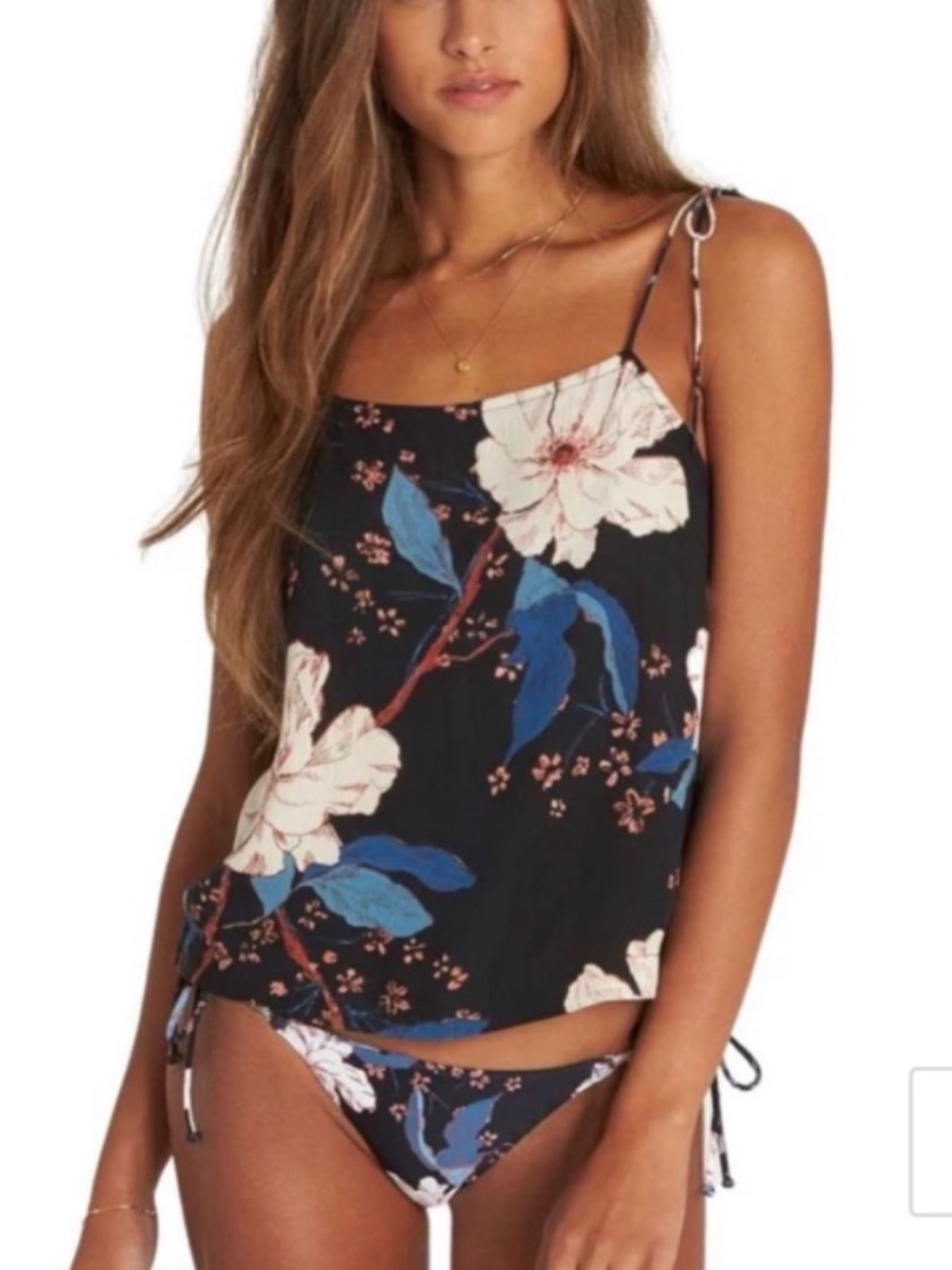 Billabong Black Floral Tankini Top with Blue and Cream Print